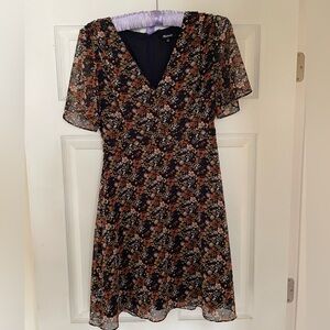 Madewell Floral Midi Dress in Black and Orange